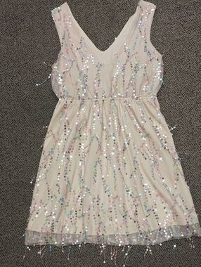 Cream Sequin Party Dress
